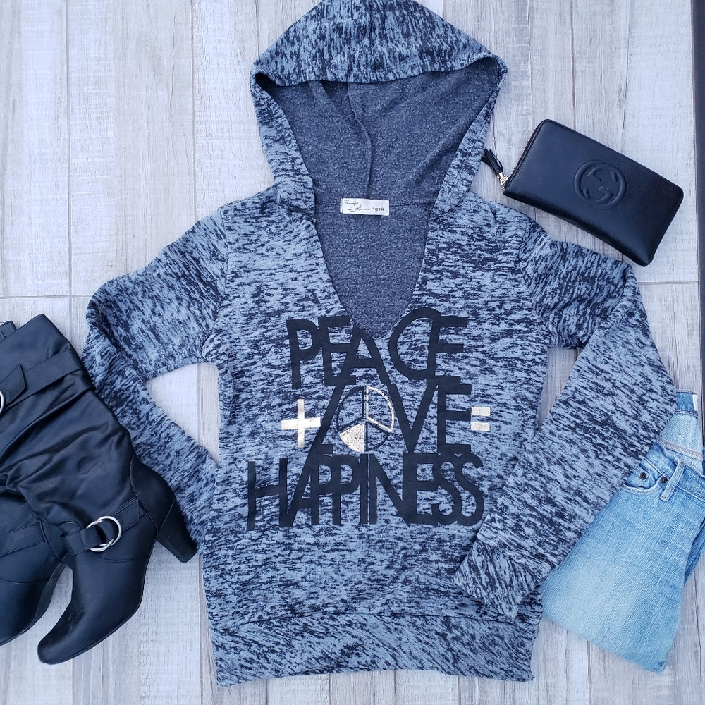 Peace Love Happiness Cozy Fuzzy Hoodie Sweatshirt